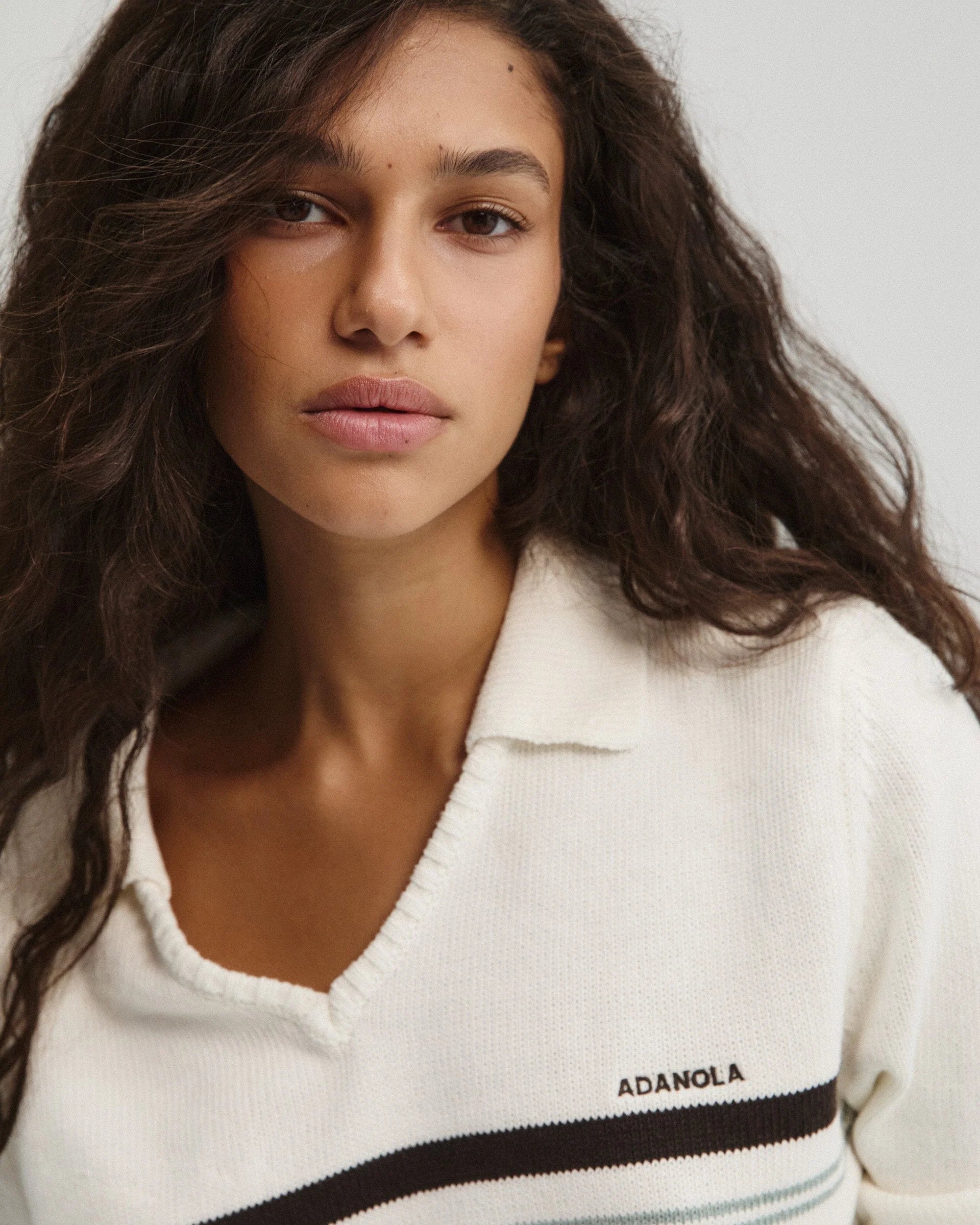 Knit Stripe Polo Top - Marshmallow White