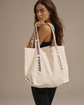 Branded Strap Tote Bag - Cream/Black