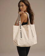 Branded Strap Tote Bag - Cream/Black