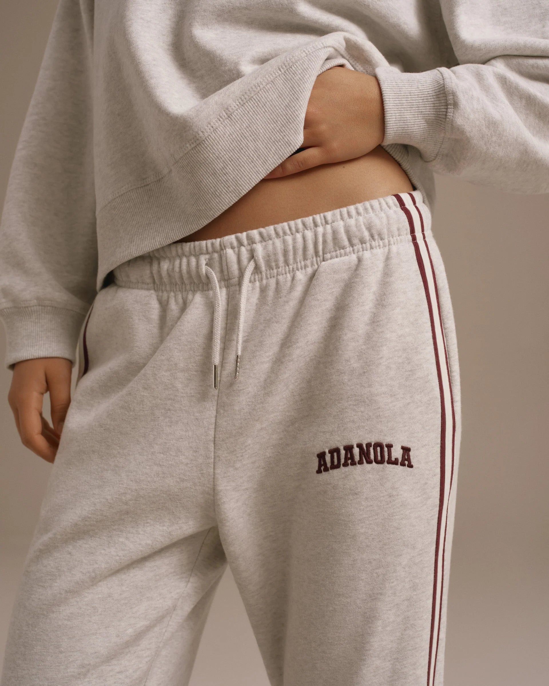 Varsity Loose Fit Straight Leg Sweatpants - Light Grey Melange/Dark Cherry