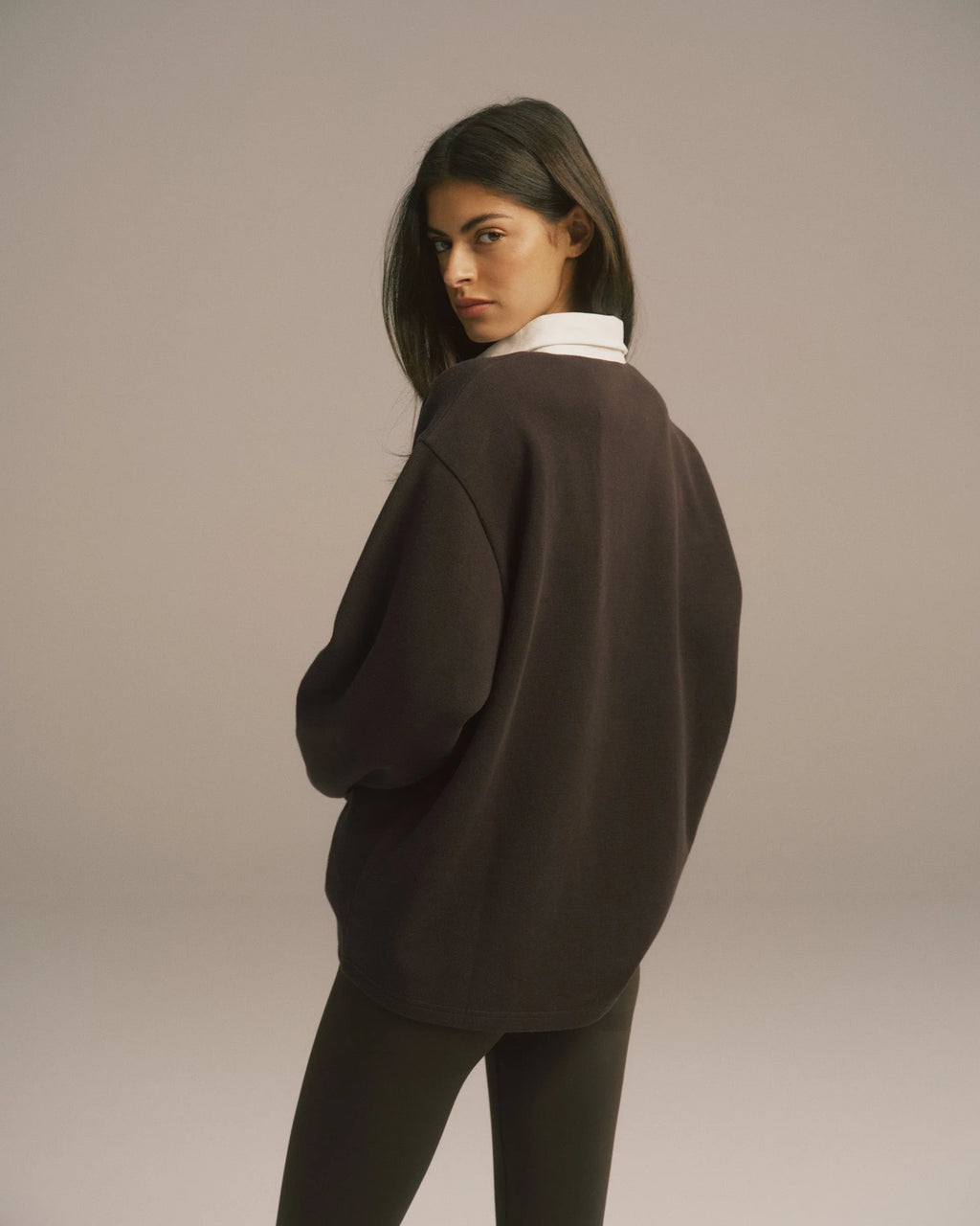 Varsity Oversized Rugby Top - Coffee Bean