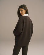 Varsity Oversized Rugby Top - Coffee Bean