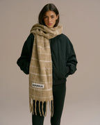 Wool Blend Brushed Checked Scarf - Stone/Marshmallow White