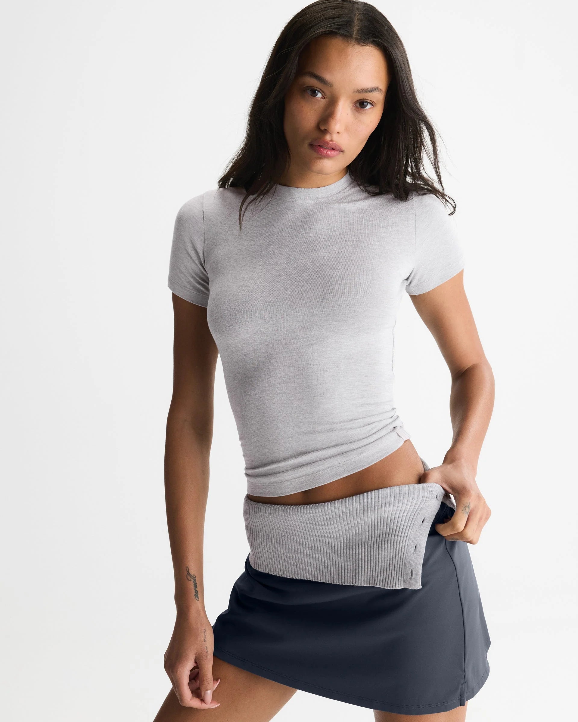 Soft Modal Short Sleeve Top - Light Grey Melange