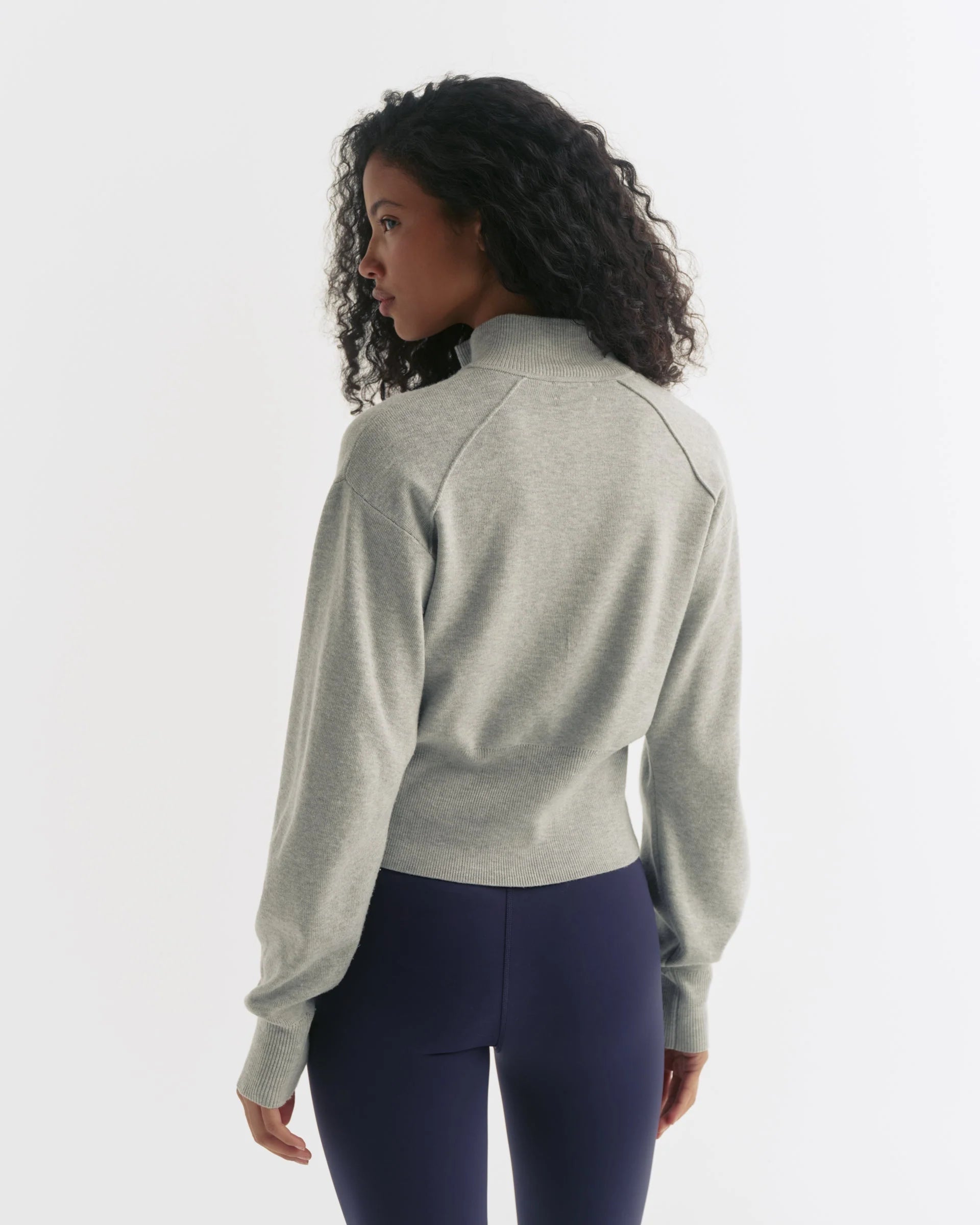 Knit Full Zip Funnel Neck Sweatshirt - Grey Melange