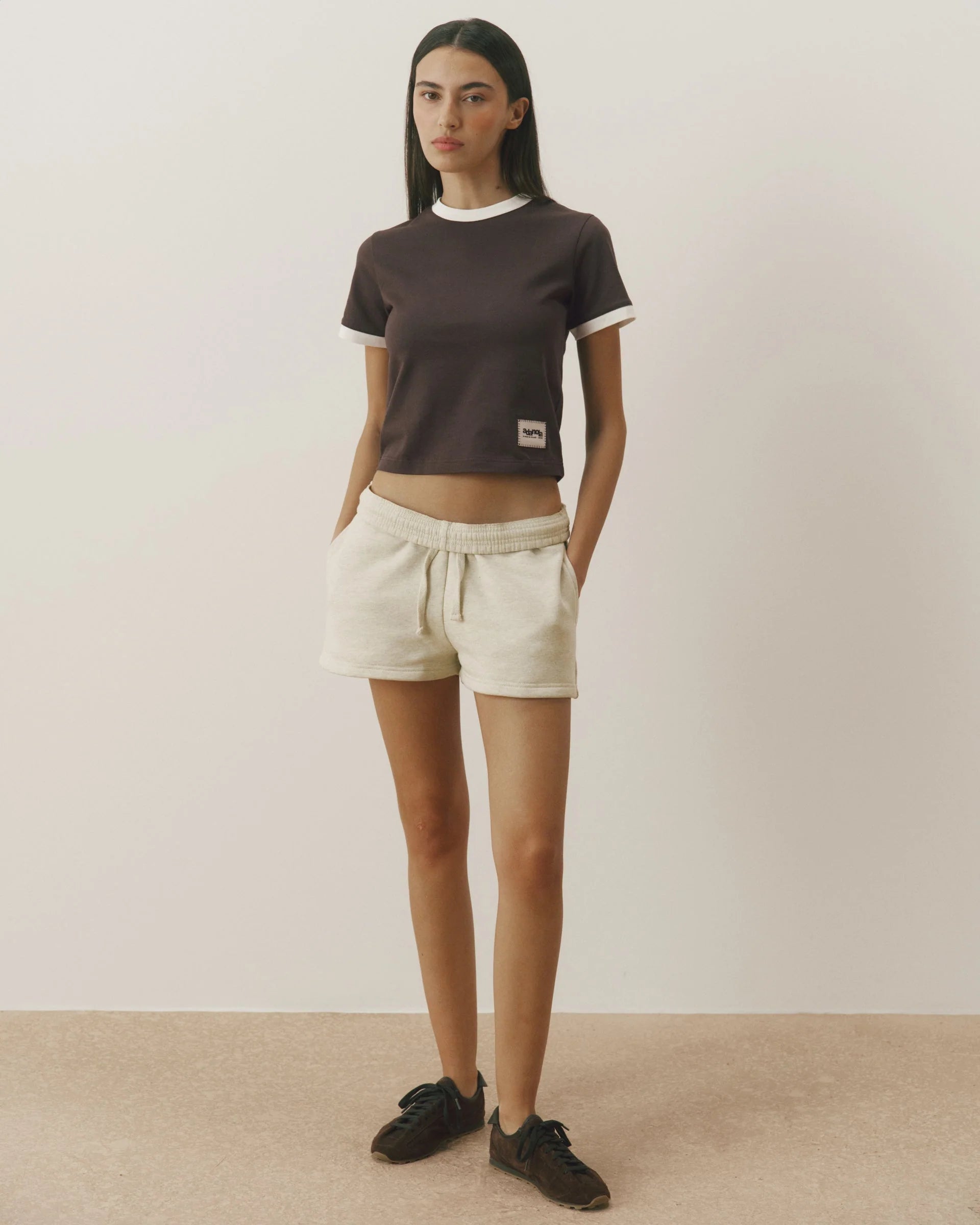 Signature Loose Fit Sweat Shorts - Oatmeal Marl/Coffee Bean