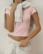 Varsity Knit Crew Neck T-shirt - Pink