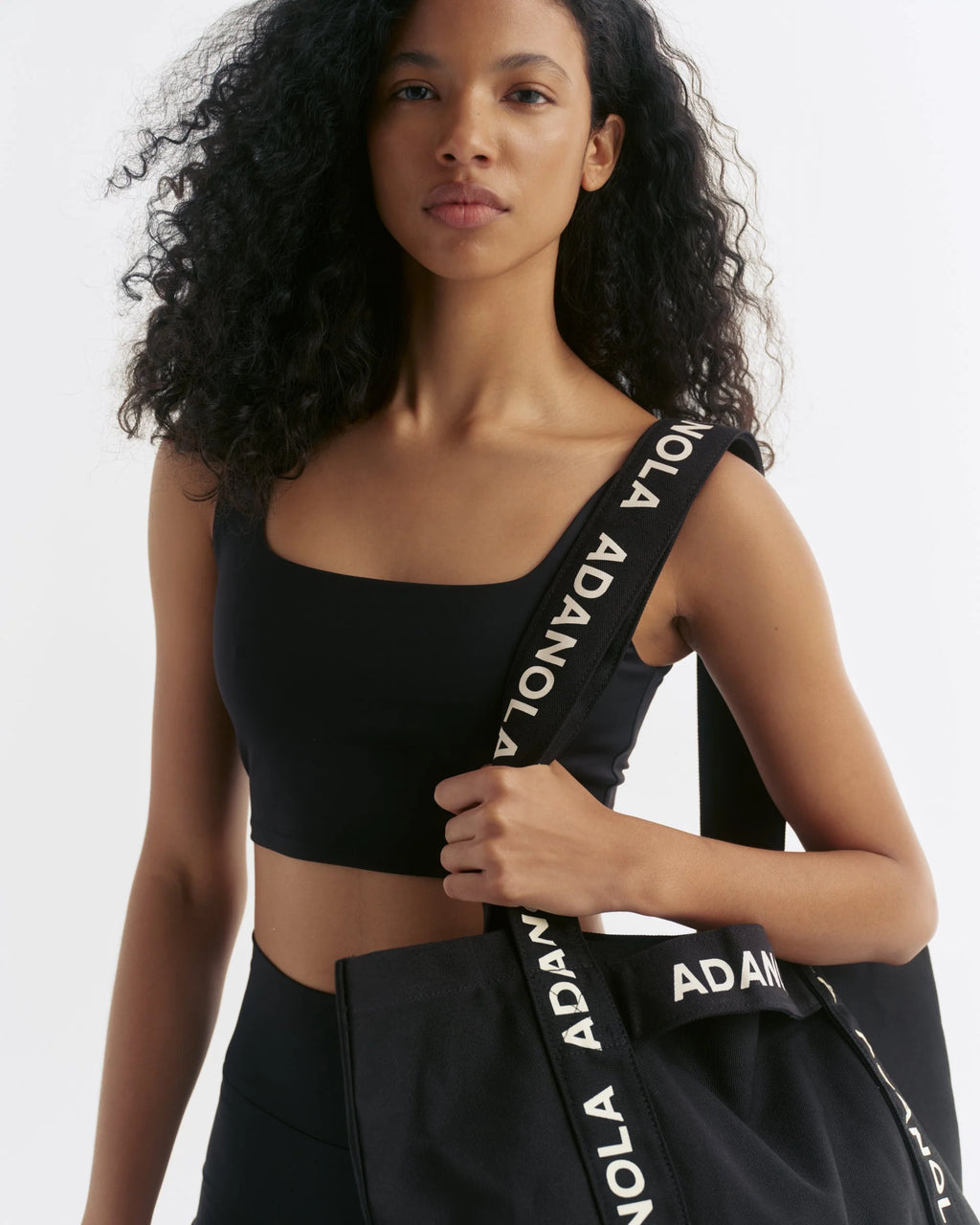 Branded Strap Tote Bag - Black/Cream