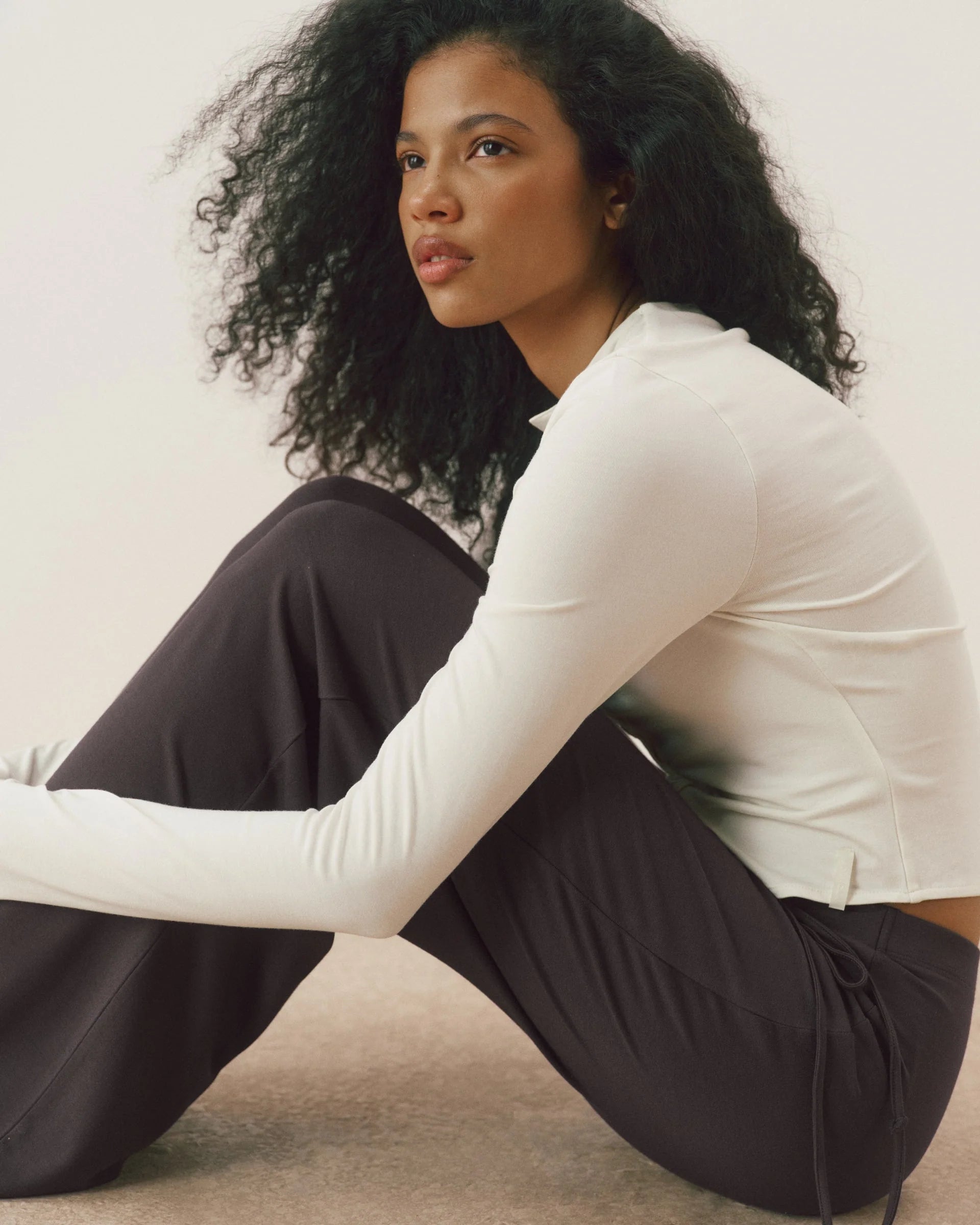 Modal Button Down Long Sleeve Top - Marshmallow White