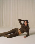 Knit Fold Over Trousers - Dark Mocha Brown