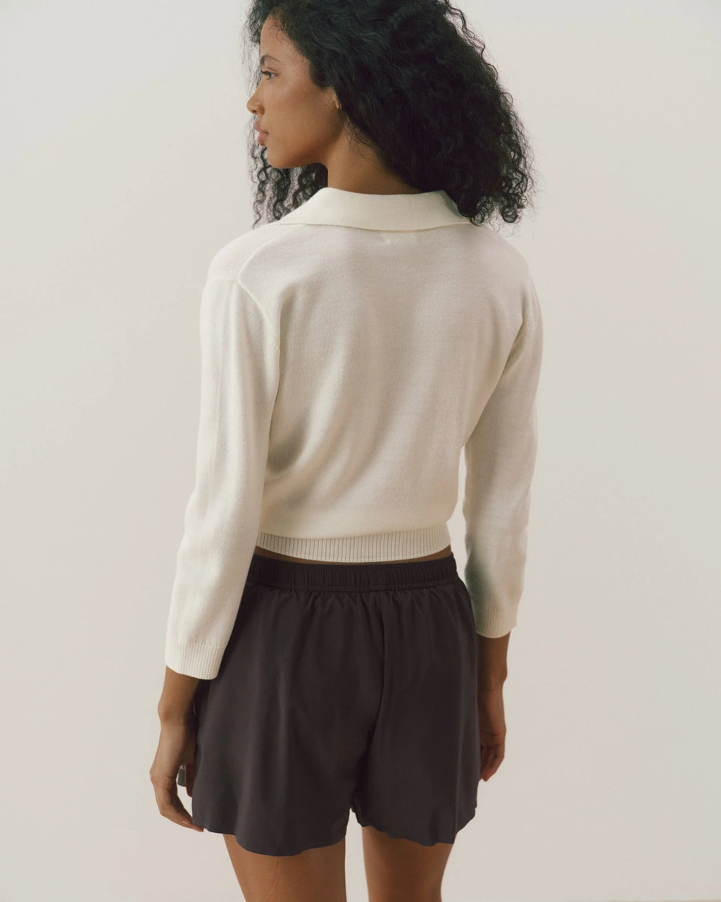 Fine Gauge Knit Collared Top - Marshmallow White