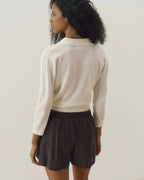 Fine Gauge Knit Collared Top - Marshmallow White