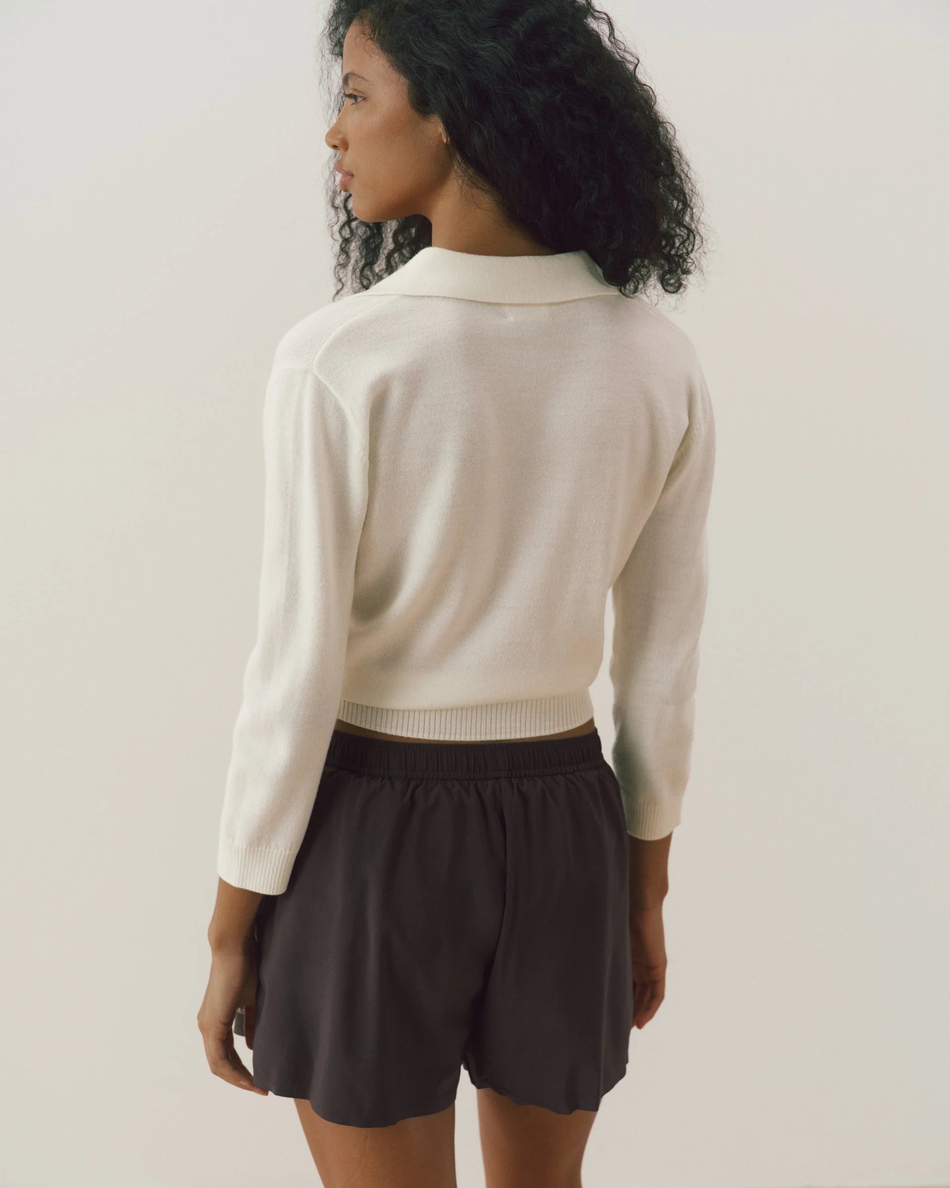Fine Gauge Knit Collared Top - Marshmallow White