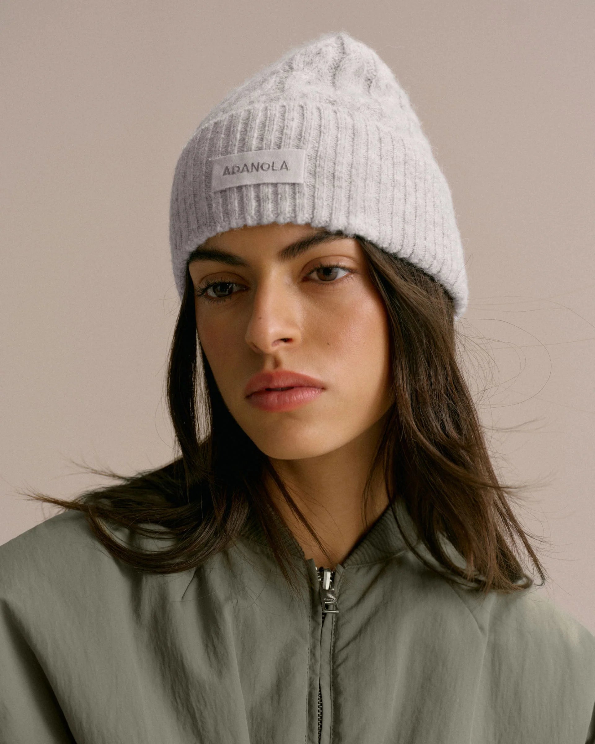 Cable Knit Beanie - Light Grey Melange