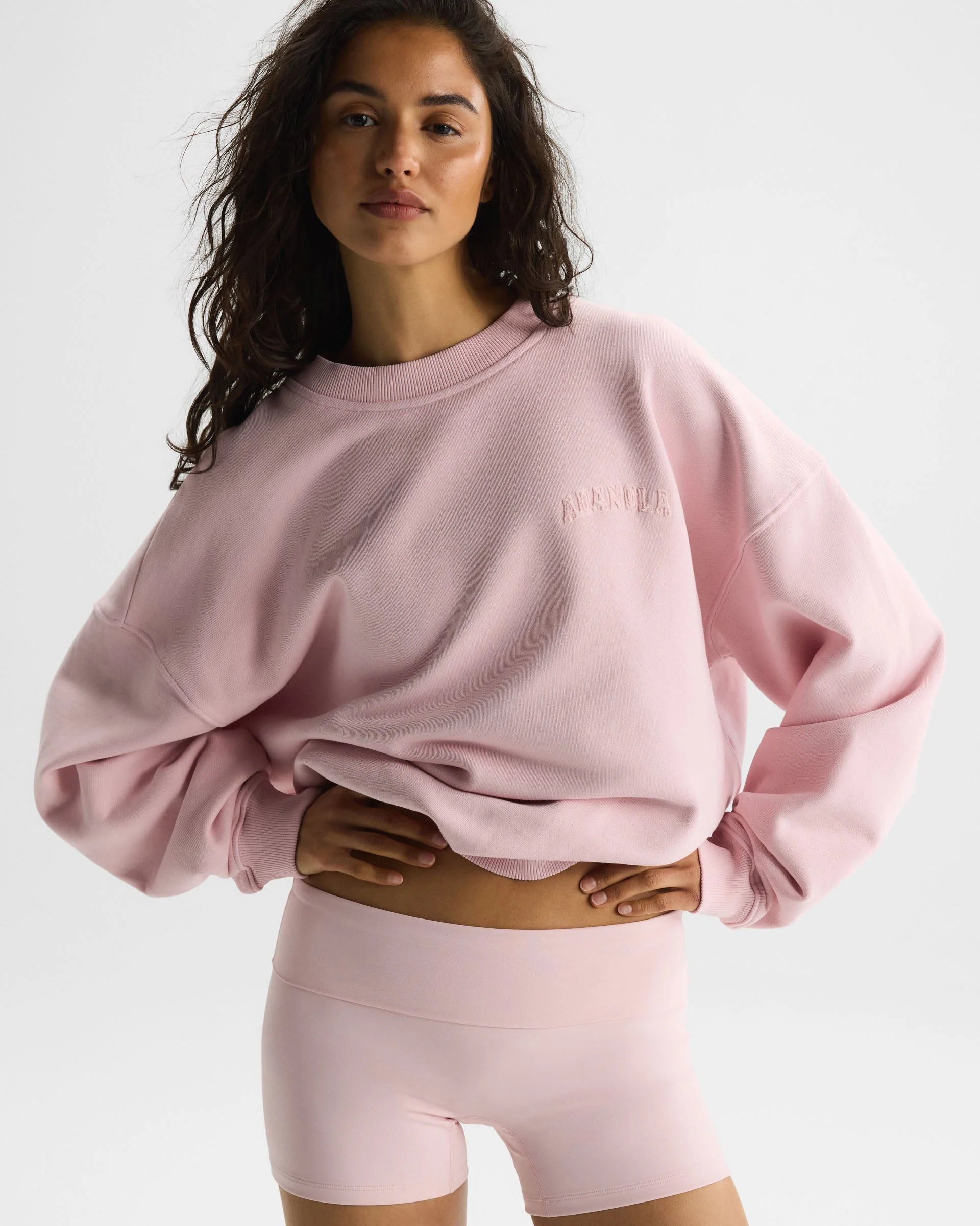 Varsity Applique Washed Oversized Sweatshirt - Soft Pink