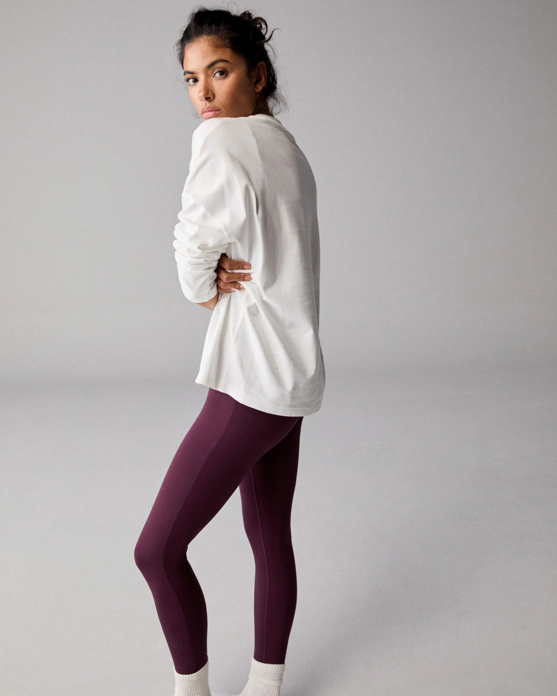 Varsity Long Sleeve Drop Shoulder T-shirt - White/Dark Cherry
