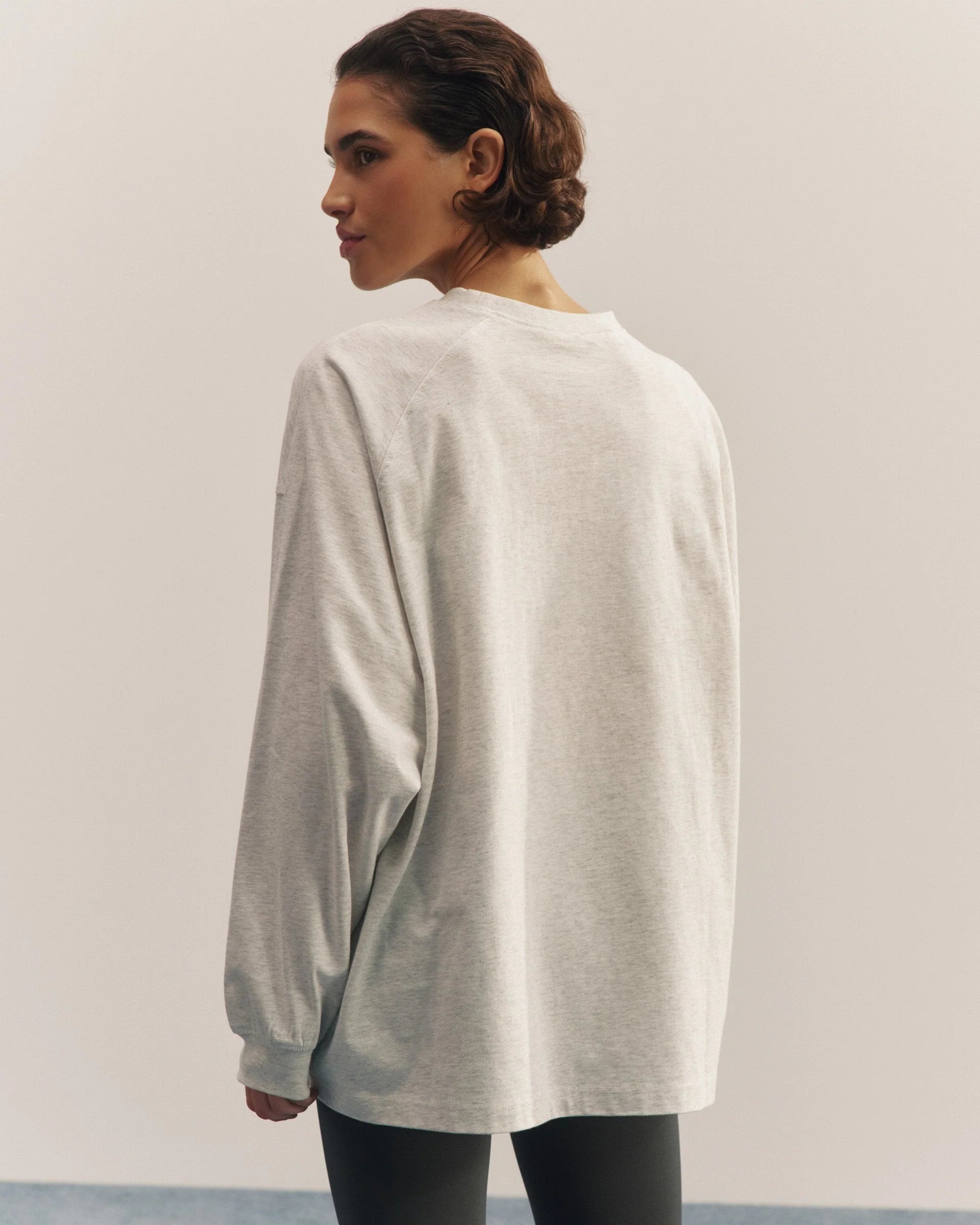 Varsity Long Sleeve Oversized T-Shirt - Light Grey Melange/Graphite Grey