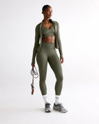 Ultimate Long Sleeve Zip Up Top - Olive Green