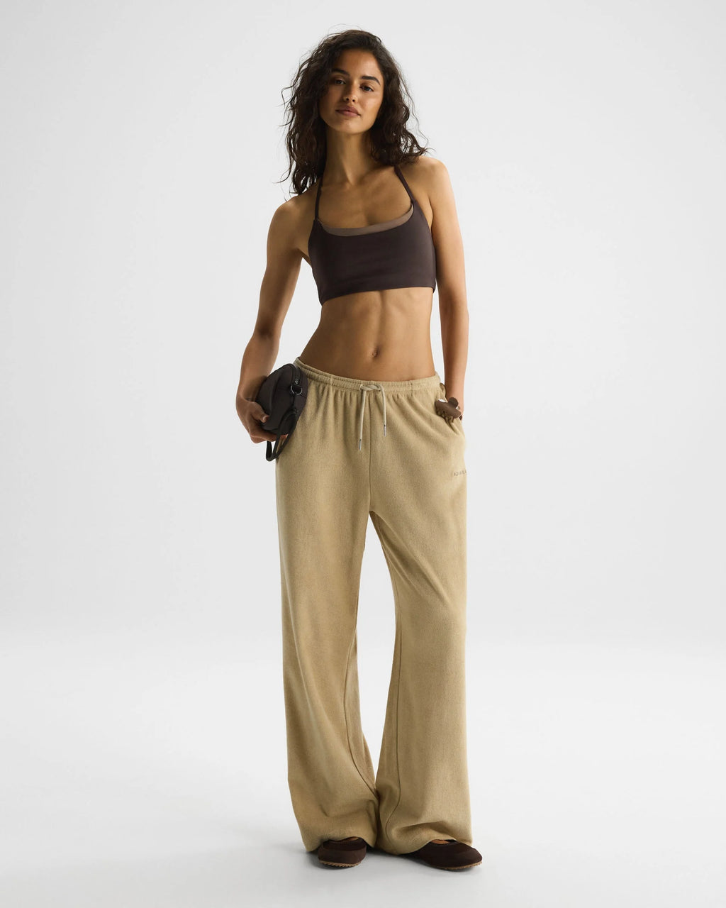 Terry Towelling Straight Leg Trousers - Caramel Beige