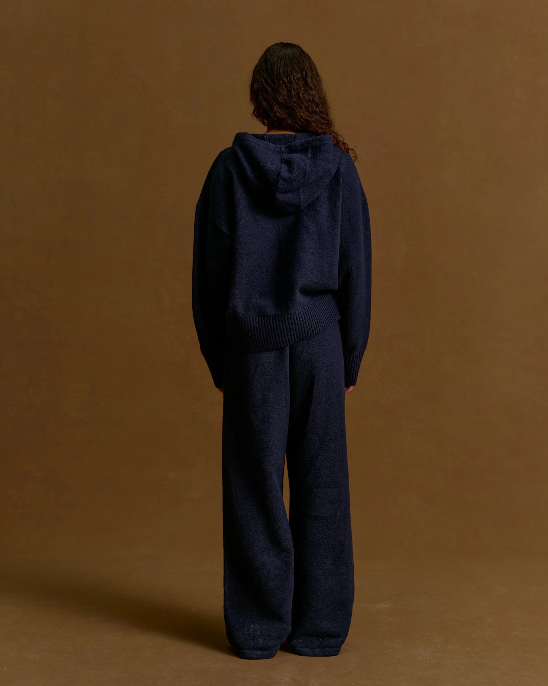 Varsity Knit Straight Leg Sweatpants - Navy Blue/Marshmallow White