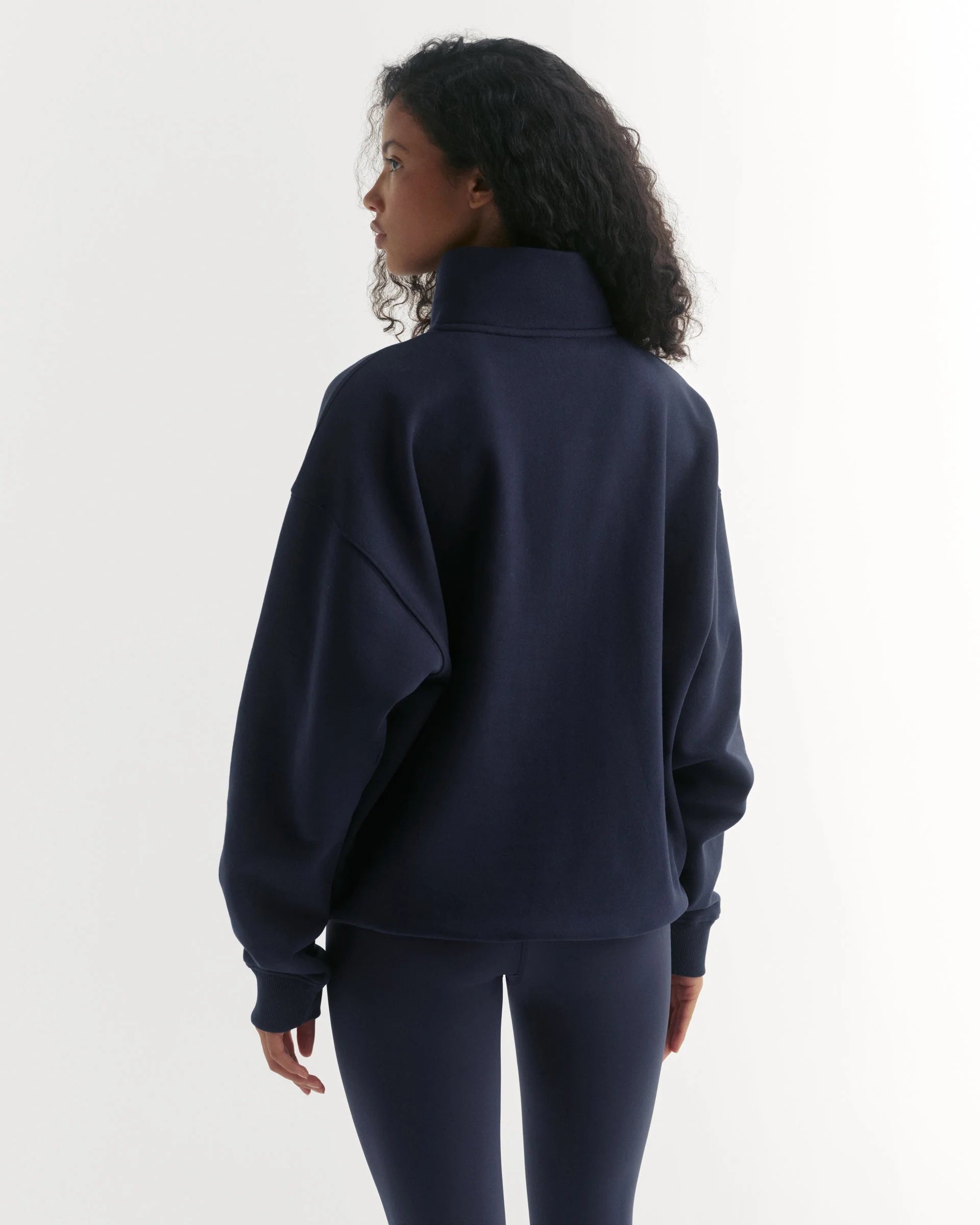 Varsity Relaxed Funnel Neck Zip Sweatshirt - Navy Blue/Mulberry Red