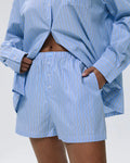 Cotton Stripe Boxer Shorts - Blue/White