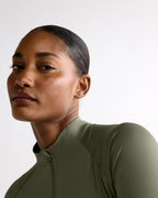 Ultimate Long Sleeve Zip Up Top - Olive Green