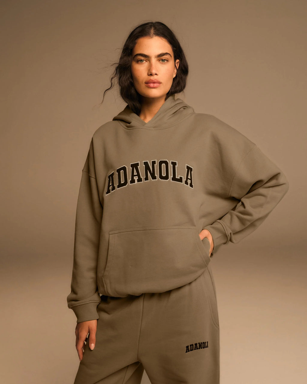 Varsity Oversized Hoodie - Khaki Beige