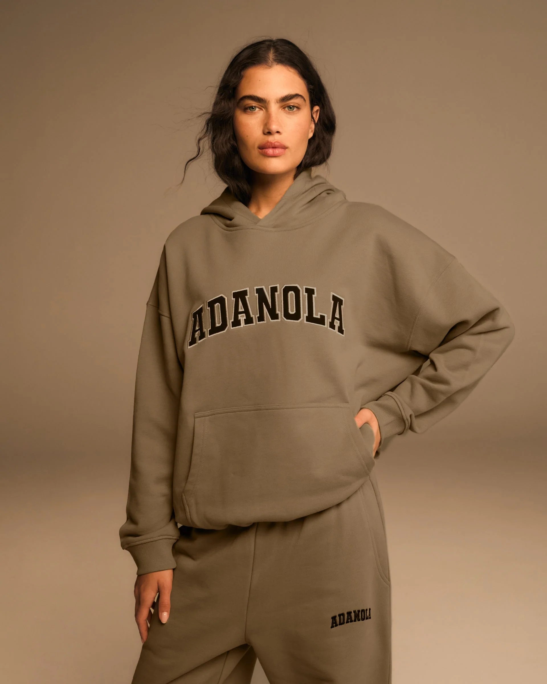 Varsity Oversized Hoodie - Khaki Beige