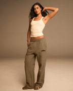 Varsity Straight Leg Sweatpants - Khaki Beige