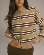 Knit Button Up Collar Sweatshirt - Pistachio Stripe