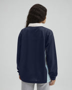 Collared Mesh Long Sleeve Jersey Top - Midnight Blue