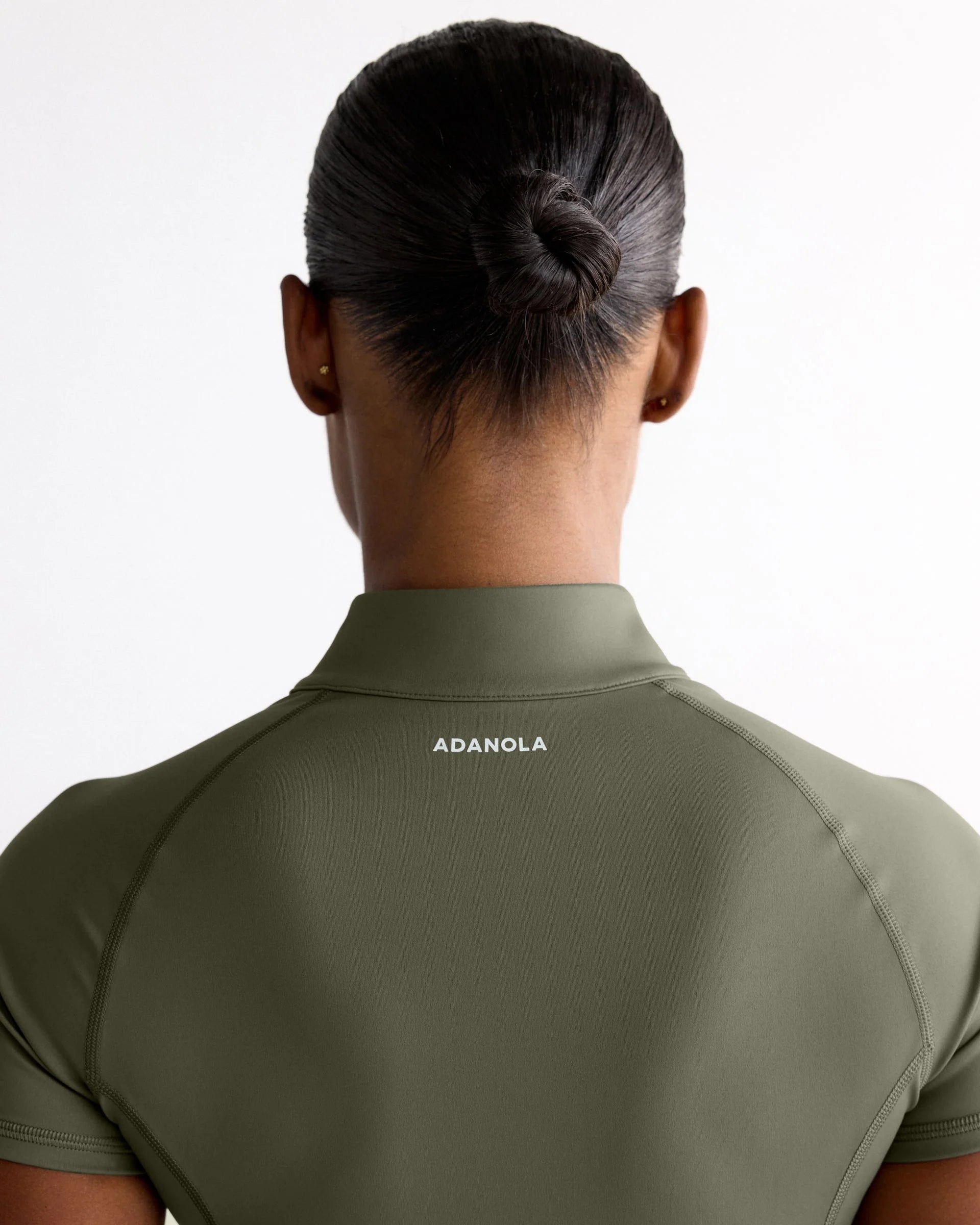 Ultimate Short Sleeve Zip Up Top - Olive Green