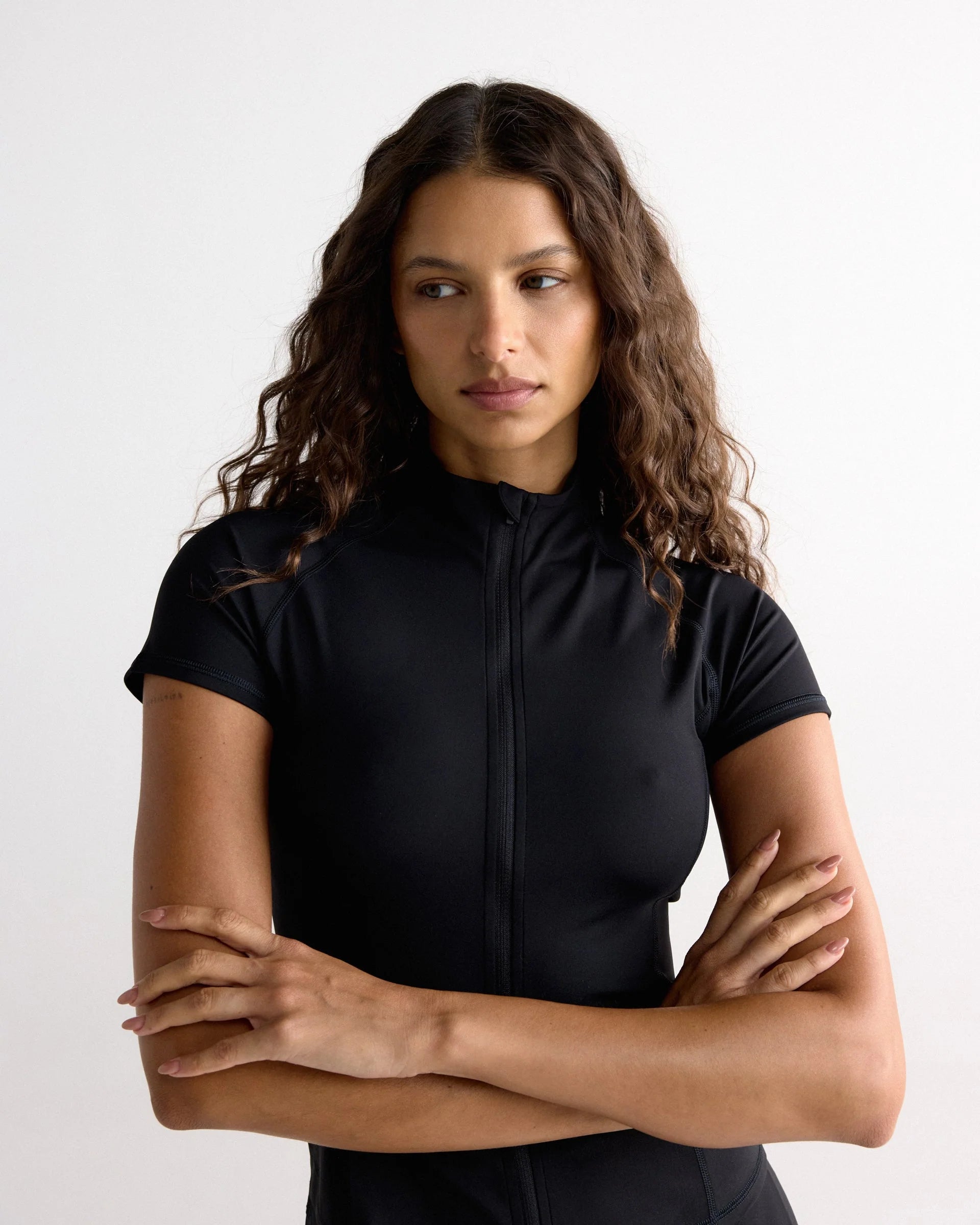 Ultimate Short Sleeve Zip Up Top - Black