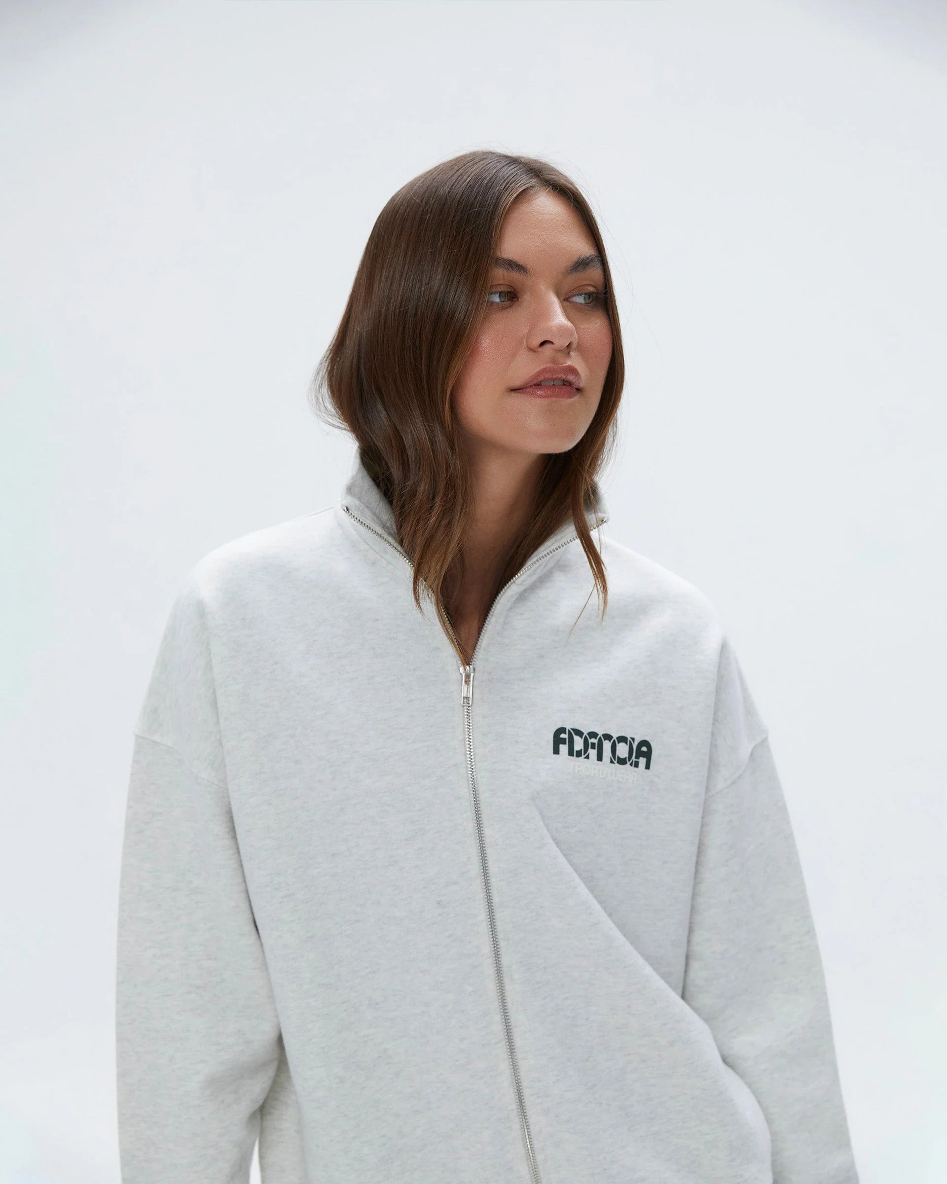Sportswear Oversized Full Zip Funnel Sweatshirt - Light Grey Melange / Dark Olive