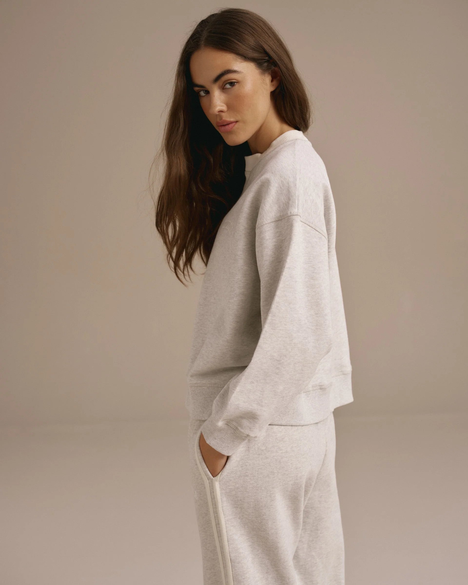 Varsity Loose Fit Sweatshirt - Light Grey Melange/Marshmallow White