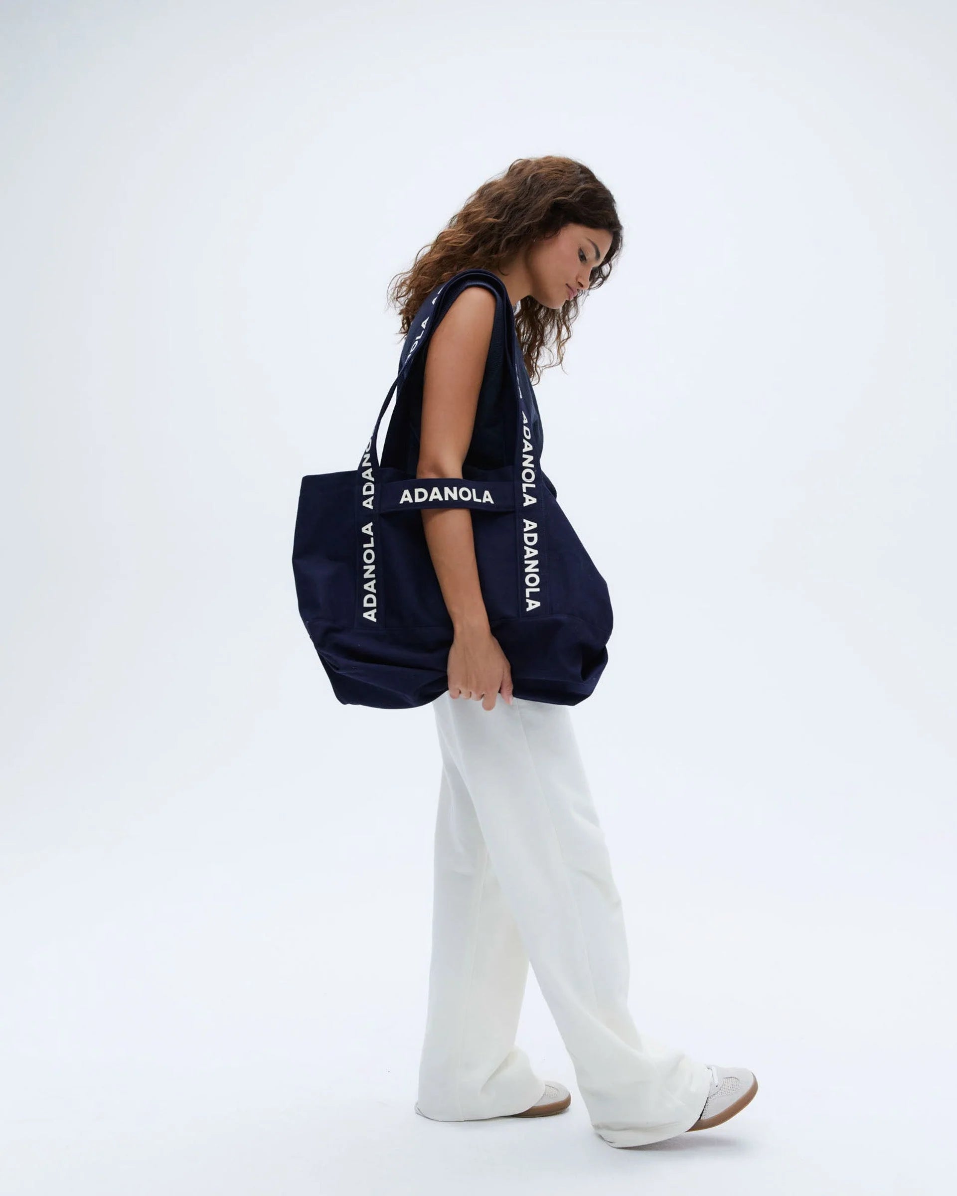 Branded Strap Tote Bag - Navy Blue