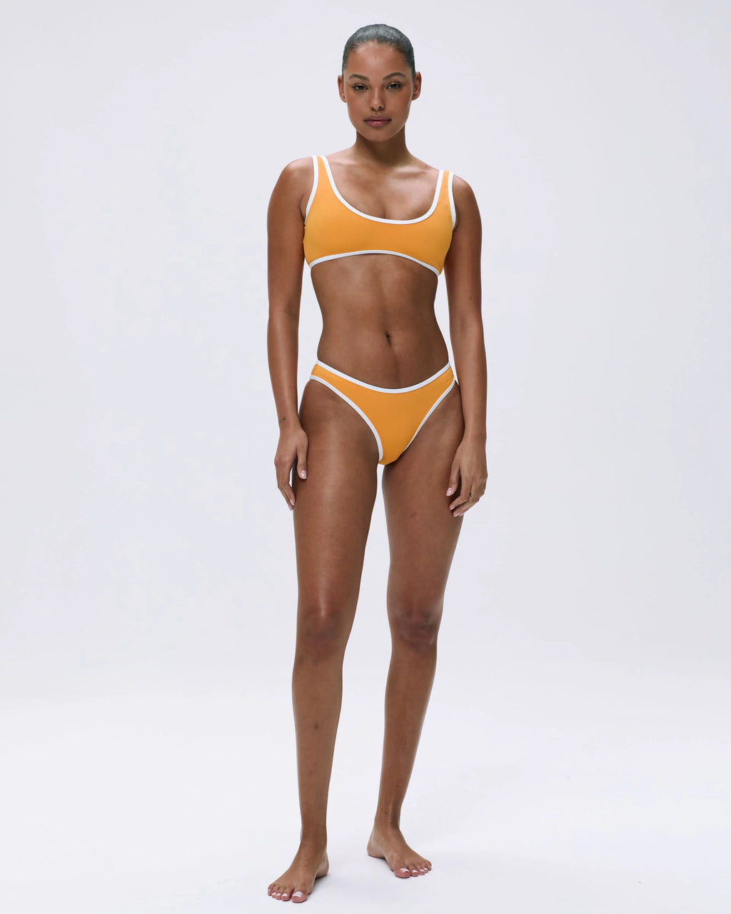 Contrast Bikini Bottom - Mango Orange/Marshmallow White