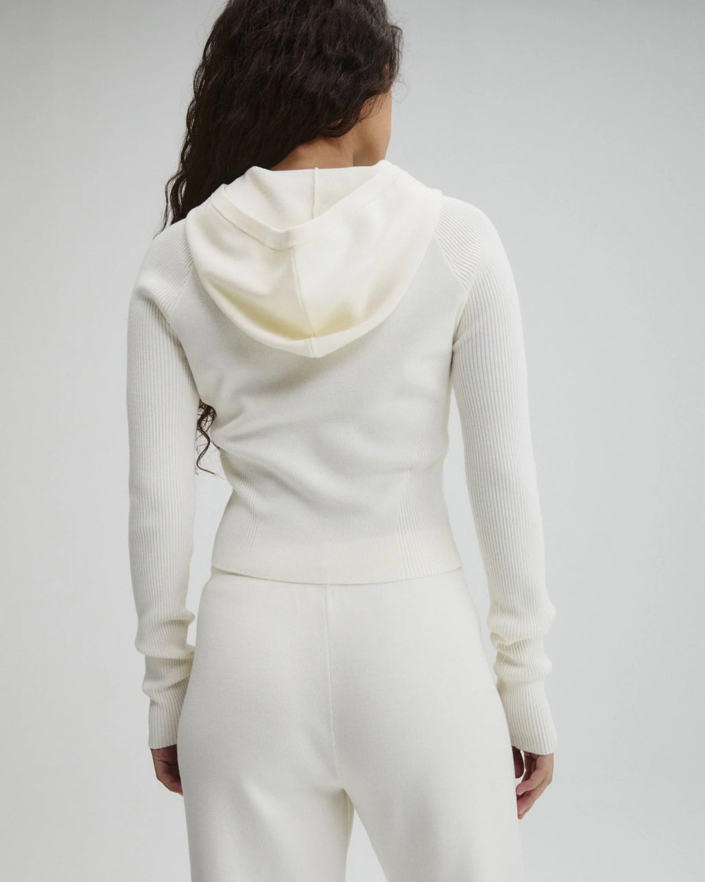 Panel Rib Knit Hoodie - Marshmallow White