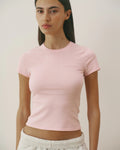 Varsity Knit Crew Neck T-shirt - Pink