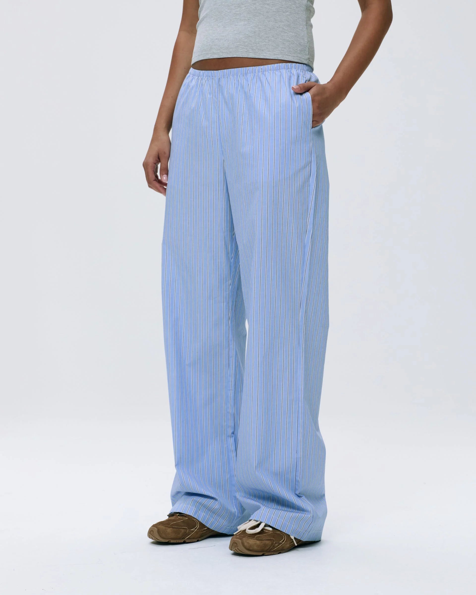 Cotton Stripe Pull On Pants - Blue/White