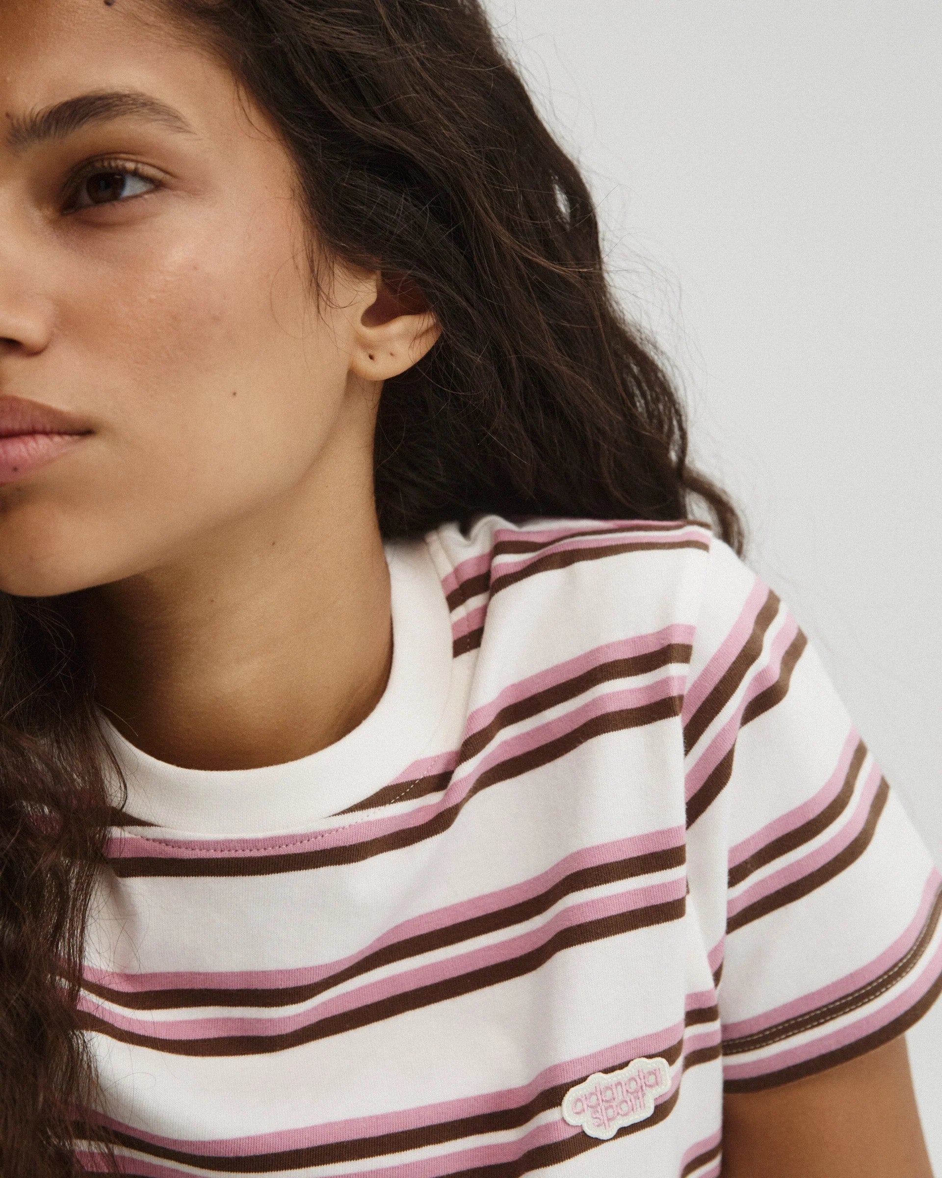 Stripe Branded Classic T-shirt - Dusty Pink/Marshmallow White