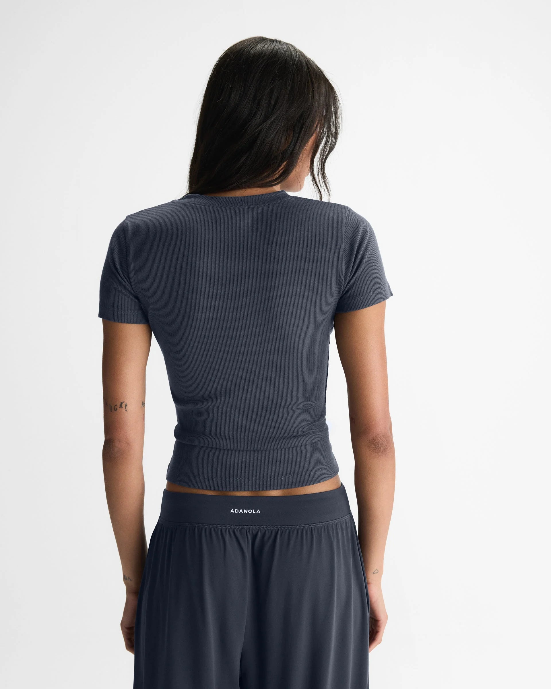 Soft Modal Rib Short Sleeve Top - Midnight Blue