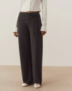 Modal Wrap Tie Waist Pants - Coffee Bean