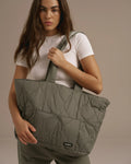 Quilted Nylon Tote Bag - Olive Green