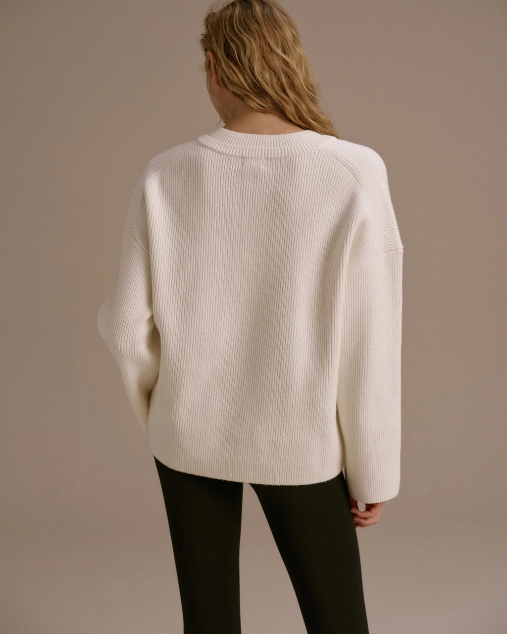 Knit Double V Neck Sweatshirt - Marshmallow White