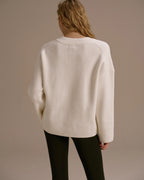 Knit Double V Neck Sweatshirt - Marshmallow White