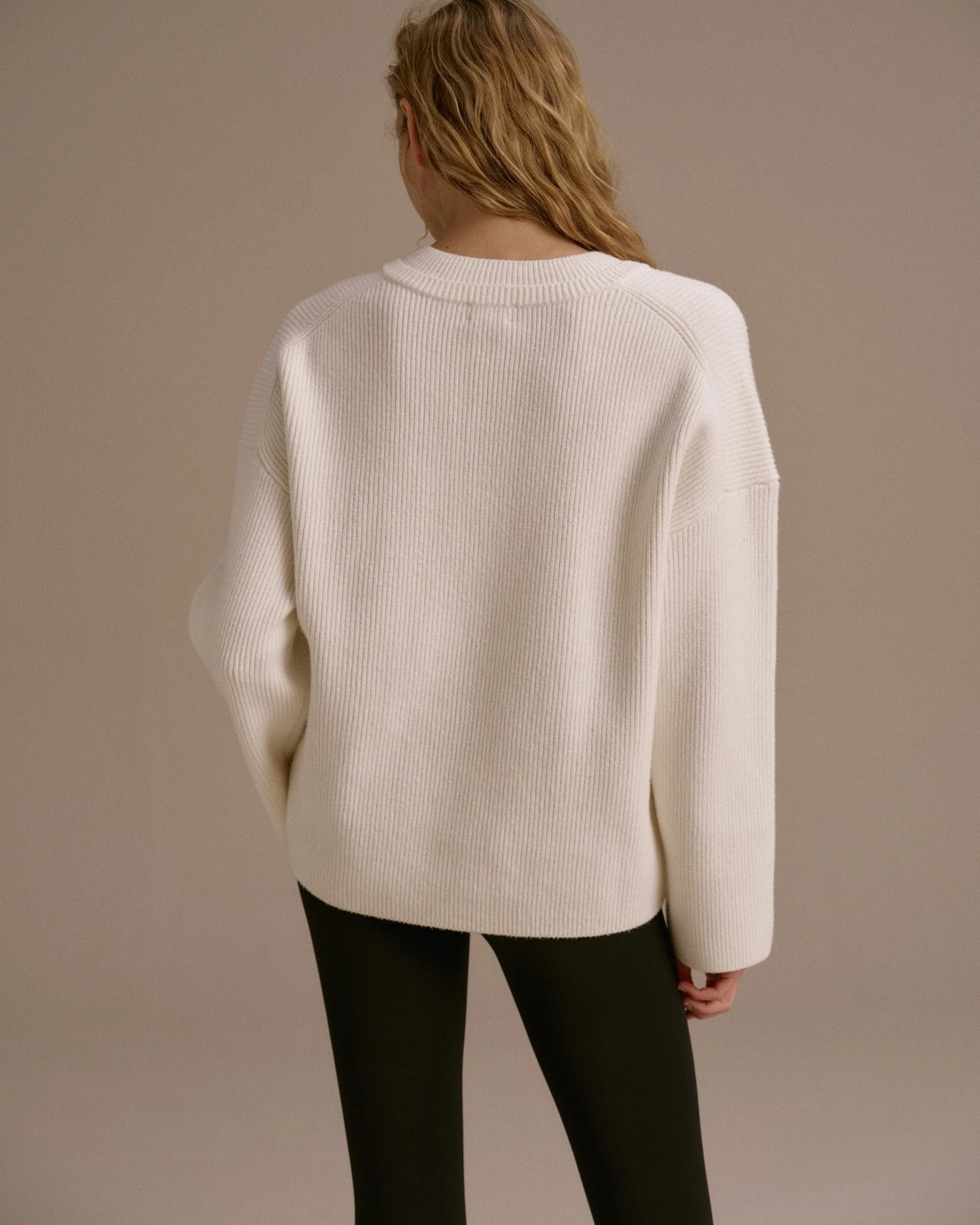Knit Double V Neck Sweatshirt - Marshmallow White