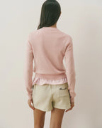 Varsity Knit Zip Through Cardigan - Pink