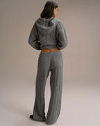 Cable Knit Straight Leg Trousers - Dark Grey Melange